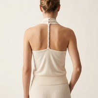 Haut en tricot pour femme à col licou, col drapé, dos nu, sans manches, élégant, pour l'été