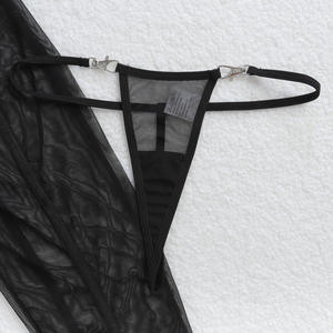 Body Entero Sexy de Lencería a Rayas con Cuello Halter Sin Mangas y Espalda Descubierta Conjunto de 2 Piezas con Tanga y Cierre Metálico Transparente con Pies - Product Image 6