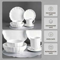 Service de vaisselle en porcelaine céramique gaufrée, assiettes à bord festonné, bols, tasses, pour la maison, l'hôtel, le restaurant, logo personnalisé, durable, passe au lave-vaisselle