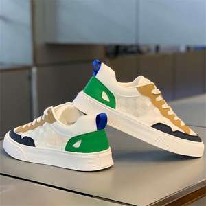 Chaussures pour hommes - 2025 Nouvelle tendance, baskets à lacets en cuir véritable respirantes à rayures multicolores, hiver/printemps/été/automne - Product Image 1