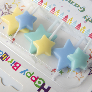 Adorno de pastel de cumpleaños 3D con forma de estrella de cinco puntas personalizado velas coloridas azules amarillas verdes hechas de cera de parafina - Product Image 4