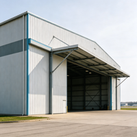 Hangar commercial pour hélicoptères à structure modulaire en acier galvanisé, résistant aux fort vents