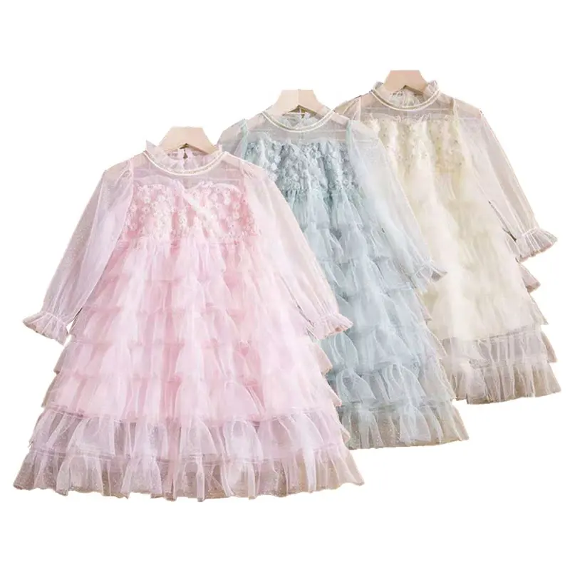 Robe rose Beige à fleurs pour enfants de 10 ans, jupe en Tulle, tenue de fête pour adolescentes, robes d'enfants de luxe, robes spectacle, 2022