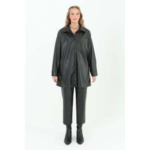 Camisa de Cuero para Mujer, Manga Larga, Estilo Utilitario, Tejido Marrón, para Otoño - Product Image 5