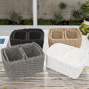 Handmade 3pcs Soft Straw Woven Storage <b>Bins</b> <b>Rectangle</b> Office Organizing Decorative Paper Rope Storage Boxes Natural Rattan for - Product Image 3
