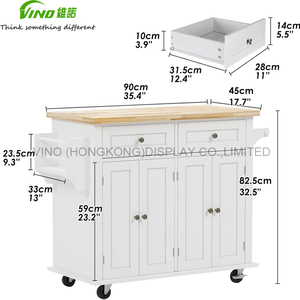 Carrito de Cocina Moderno de Madera Maciza con Amplia Superficie de Trabajo, 3 Estantes, Color y Tamaño Personalizables, Diseño Multifuncional, Ruedas con Bloqueo - Product Image 4