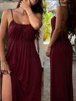 Robe longue décontractée d'été pour femme grande taille, sans manches, à bretelles, en polyester élastique avec cordon de serrage, couleur unie, haut de gamme