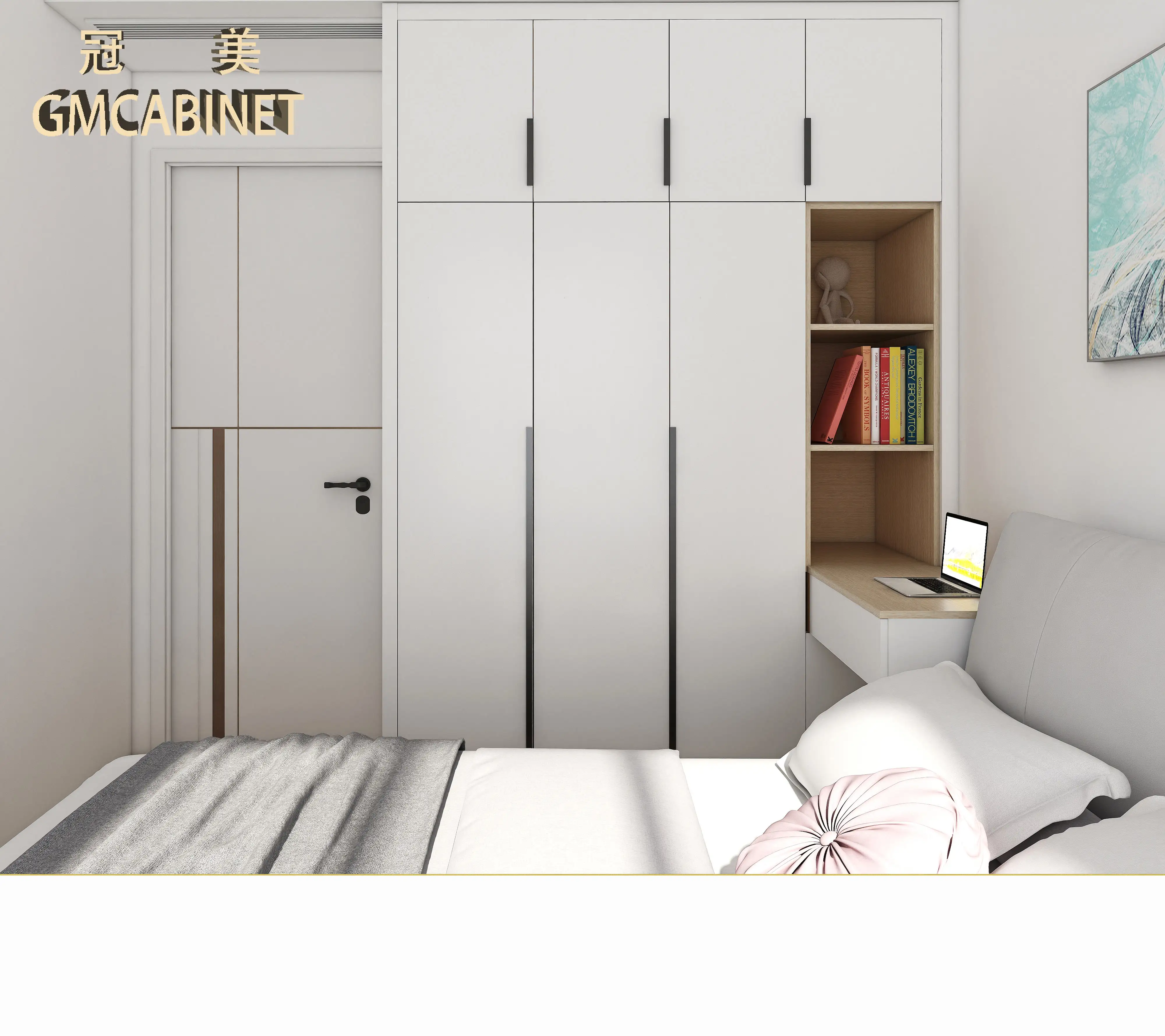 GM custom made solid wood complete bedroom wall 3 door corner wardrobe design with mirror dressing table