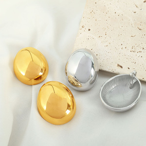 Gold Oval <b>Stud</b> <b>Earrings</b> For Women Zinc Alloy Geometric Party Jewelry EH148 EH149 - Product Image 3