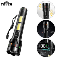 Lampe torche LED laser blanche, Power Bank, Type-C, double éclairage latéral COB, zoom 1000M, écran LCD, torche tactique rechargeable