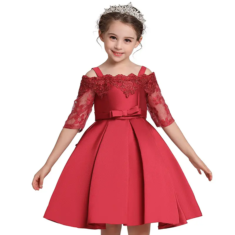 2022 नए बच्चों दिलाना डिजाइन 4 रंग राजकुमारी बच्चे लड़की पार्टी पोशाक साटन आईएनएस गर्म बेच फूल लड़कियों के कपड़े