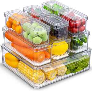 Paquete de 10 Recipientes Organizadores Apilables de Plástico PET Transparente Rectangulares Moldeados por Inyección para Refrigerador y Despensa, con Tapas, para Almacenamiento de Alimentos, 1-3L - Product Image 1