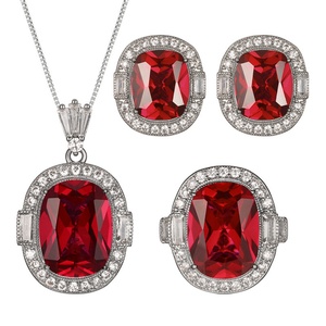 Hot Selling Eco-friendly Copper 12*16/10*12MM Red Zircon Square Necklace <b>Earrings</b> Ring Jewelry Sets for Wedding Bridal Party - Product Image 1
