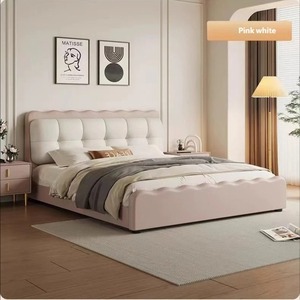 Ensemble de mobilier de chambre à coucher style crème français 2026, lit capitonné nuage français pour chambre principale avec tête de lit haute, design élégant - Product Image 2