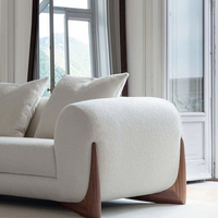 Sofá de Tela Escandinavo, Combinación de Lana de Cordero Crema, Sofá Recto Blanco Simple para Sala de Estar