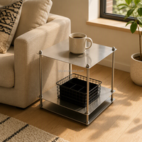 Table basse modulaire en acier inoxydable avec finition tréfilée argentée, style simplicité moderne, meuble de sol, rangement latéral empilable pour salon