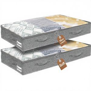 Mepure Modern <strong>Underbed</strong> <strong>Storage</strong> Bags 10cm <strong>Shallow</strong> Bed Box Zip Foldable Organiser Clear Window Reinforced Handle Shoe Clothes - Product Image 1