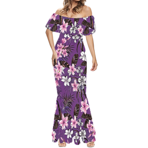 Polynesian Puletasi Islander vestidos de graduación 2023 Casual Floral fuera del hombro vestido largo Maxi Verano de talla grande niñas vestidos de fiesta - Product Image 2