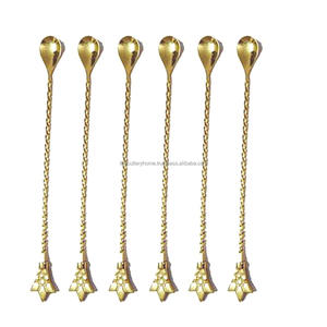 Cuillère à Bar communication, en laiton poli or, longue à manche nervuré fait à la main, 8 pouces, avec Design de coque d'écrou - Product Image 2