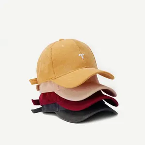 Borduurwerk Op Maat Gemaakte Gorras Baseballpet Groothandel 6-Panel Brede Rand Laag Profiel Blauwe Corduroy Dad Baseball Caps Hoeden