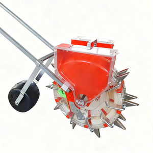 Semoir manuel avec boîte à engrais, machine à semer multifonctionnelle pour céréales et soja, conteneur transparent rouge, cadre métallique - Product Image 1