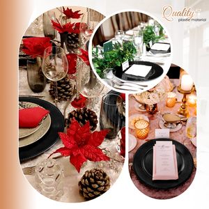Cargadores de mesa de plástico para bodas, placas de cargador negras, cargadores de placa con cuentas redondas de 13 "para platos de cena a granel - Product Image 6
