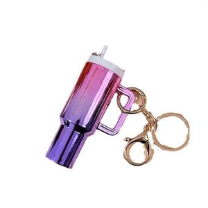 Gradient Color Mini Cup Keychain Acrylic <b>Key</b> Chain Ornaments Tumbler Cup Lipstick Storage Holder Removable Lids 3D Cups Keychain - Product Image 5
