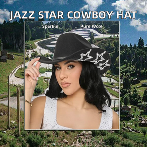 Vintage <b>Western</b> Cowboy <b>Hat</b> Fashion Jazz Topper Stars Rhinestones Holiday Party Bridal Stage Summer Travel Fishing 100% Wool - Product Image 2