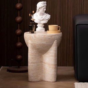 Natural Beige Travertine Marble Furniture Stone Tea Solid Marble <strong>Table</strong> Luxury Home <strong>Real</strong> Marble Small Round <strong>Coffee</strong> <strong>Table</strong> - Product Image 3