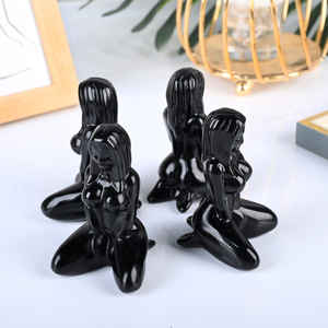 Venta al por mayor de cristal natural madre tierra tallada obsidiana negra Gaia diosa escultura para decoración - Product Image 5
