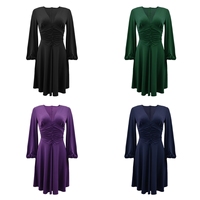 Robes d'été tendance J0203 pour femmes, décontractées et élégantes, col en V, manches longues, coupe ajustée, longueur genou, froncées, pour le bureau