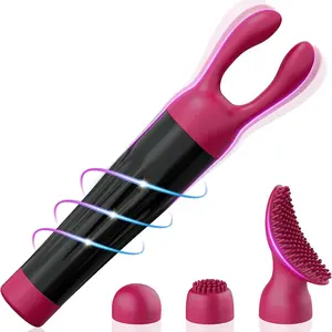 2024 Fashion New Design Female Sexy Massager Av Wand Clitoris G Spot 4 In 1 Removable Replaceable Mini Silicone Handjob Vibrator