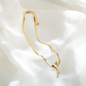 2026 Elegant <b>Choker</b> Necklace for Women 18K Gold Snake Chain Matte Stainless Steel Butterfly Pendant Gold <b>Silver</b> Letter - Product Image 4