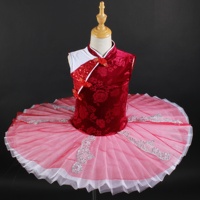 Vêtements de ballet en velours rouge Robe de danse en tricot rouge blanc brillant Vêtements de danse de fête sur scène à paillettes