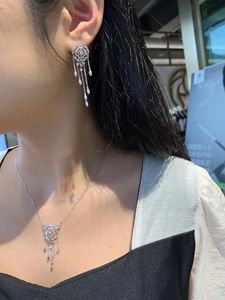 Xinfly Custom Fine Jewelry Set 18K White Gold <b>Necklace</b> Earring Au750 Rose Diamond Tassel Wholesale for Weddings Parties Ladies' - Product Image 5