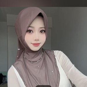 Precio de fabricante: Pañuelos para la cabeza de mujer musulmana 2025, nueva bufanda de malla de doble capa de verano <span class=keywords><strong>con</strong></span> pedrería y cristales marquesa - Product Image 2