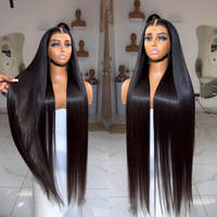 Perruque Lace Front 13x4 HD Transparente en Cheveux Humains Lisses Naturels, Sans Colle, Pré-Pluckée avec Baby Hair, Ligne de Cheveux Naturelle, pour Femme Noire