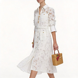 Vestido Largo Elegante de Otoño 2025 para Mujer, con Cinturón de Encaje Floral y Cierre de Gancho, Diseño ODM - Product Image 1