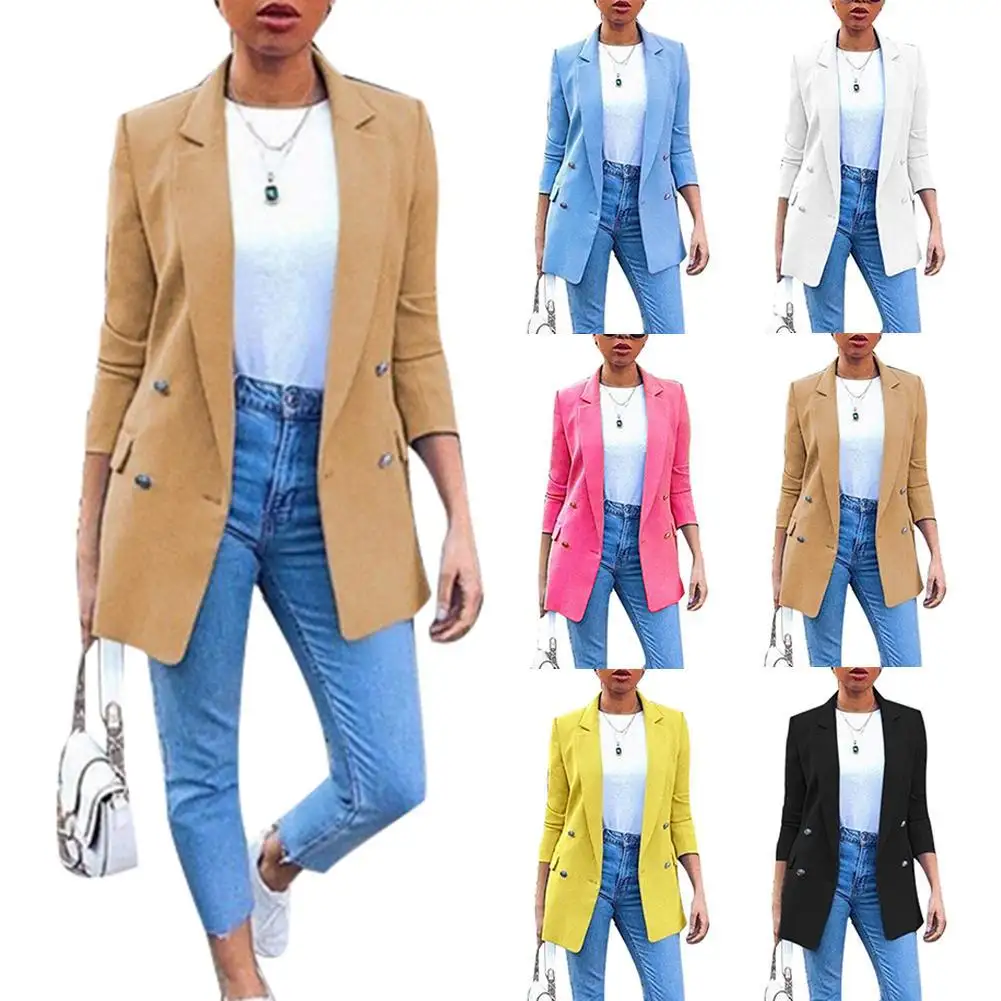 Women Blazer Buttons Design Fashion Office Lady Long Sleeve Suit Coat Plus Size S-5XL Womens Blazer Casual Long Korean