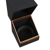Boîte d'emballage de bougies noire mate de luxe avec bordure dorée, doublure en velours, boîte cadeau rigide personnalisable pour bougies en cire de soja