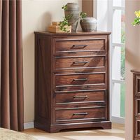 Commode haute de style farmhouse, commode de chambre à coucher autoportante à 5 tiroirs avec plateau noir, armoire de rangement blanche