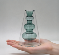 Vase en verre WUSO Smoke Green Gourd, forme de sablier à 3 bulbes, bouteille pour bourgeons, décoration d'intérieur, diffuseur d'arômes, vase pour arrangement floral