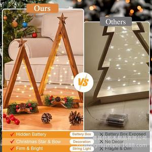 เครื่องประดับต้นคริสต์มาสไม้ พร้อมขาตั้งไฟ LED สีขาวอบอุ่น สำหรับตกแต่งภายในห้องนอน ห้องนั่งเล่น งานฝีมือไม้เนื้อแข็ง - Product Image 3