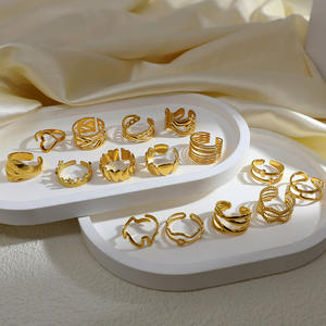 Anillos de Moda Chapados en Oro, Diseño Abierto, Forma Geométrica, Joyería de Fiesta para Mujer, Círculos Irregulares, Patrón de Corazón, Origen Yiwu - Product Image 2