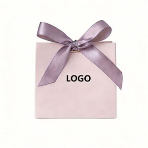 Factory Direct Customizable Pink <b>Paper</b> Gift Bag With Lavender Ribbon Bow Elegant Ideal for Cosmetic & Gift Packaging - Product Image 1