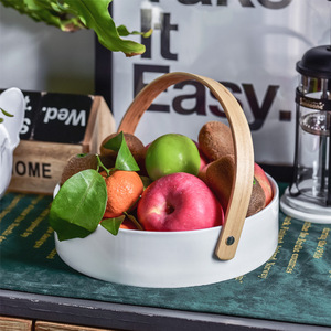 Petits paniers de service en céramique avec poignée en bois pour fruits, goûter, noix, bonbons, taille petite, couleur <span class=keywords><strong>blanche</strong></span> - Product Image 6