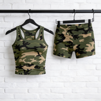 Ensemble deux pièces élégant et confortable pour la détente, débardeur court sexy camouflage sans manches avec short taille élastique, style urbain OEM ODM