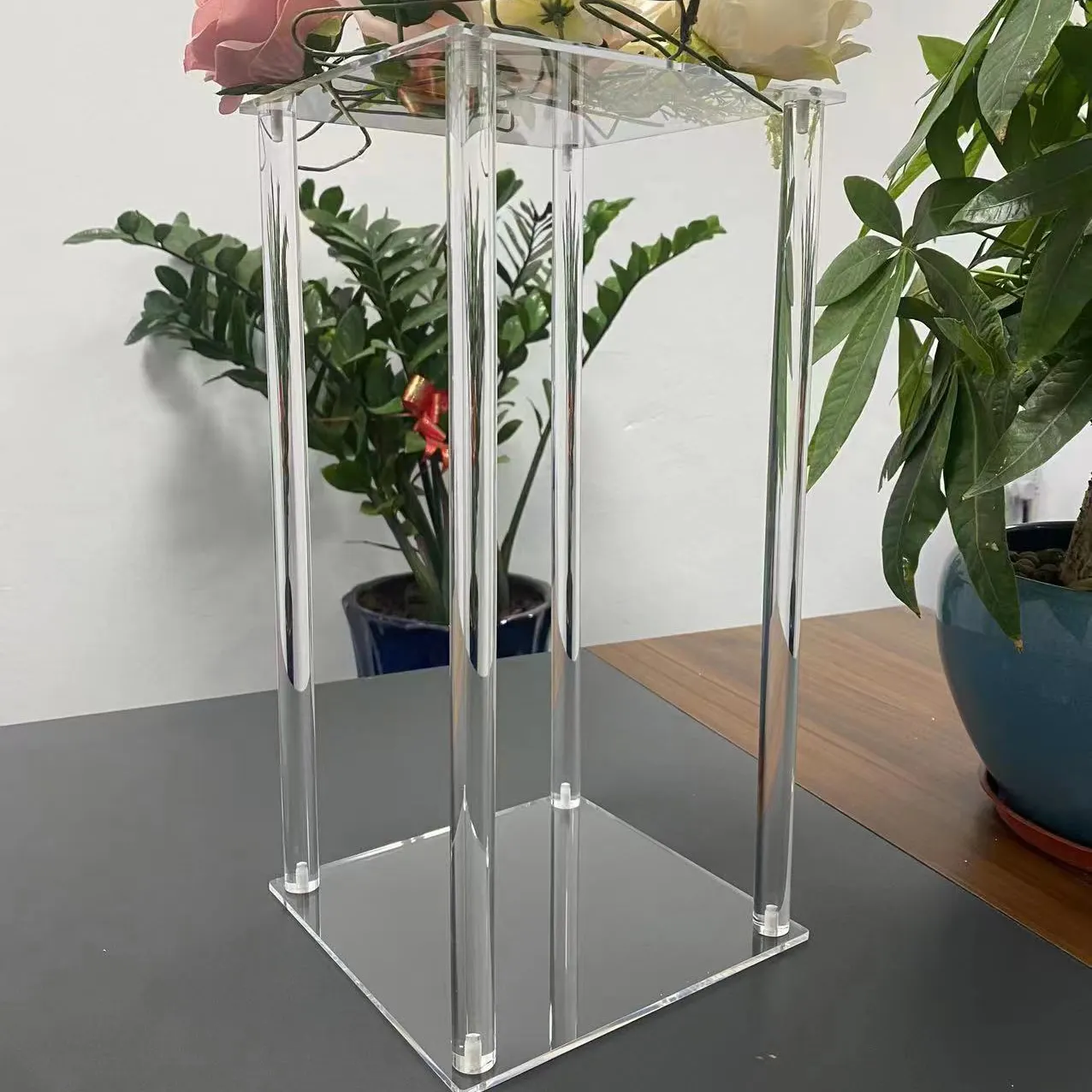 Acrylic Wedding Centerpieces for Table Column Flower Stand 31.5'' Tall Rectangular Flower Display Rack for Party Reception