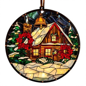 Attrape-soleil rond à suspendre pour fenêtre, décoration de Noël, horloge de cabane, cadeaux, flocon de neige, artisanat de vacances - Product Image 1