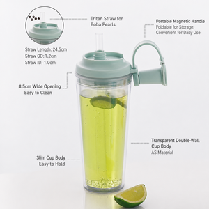Großhandel Doppelwandiger Kunststoff-Trinkbecher mit großem Loch für Perlenmilchtee, tragbarer Wasserbecher mit Griff für Café und Bubble <span class=keywords><strong>Tea</strong></span> - Product Image 4